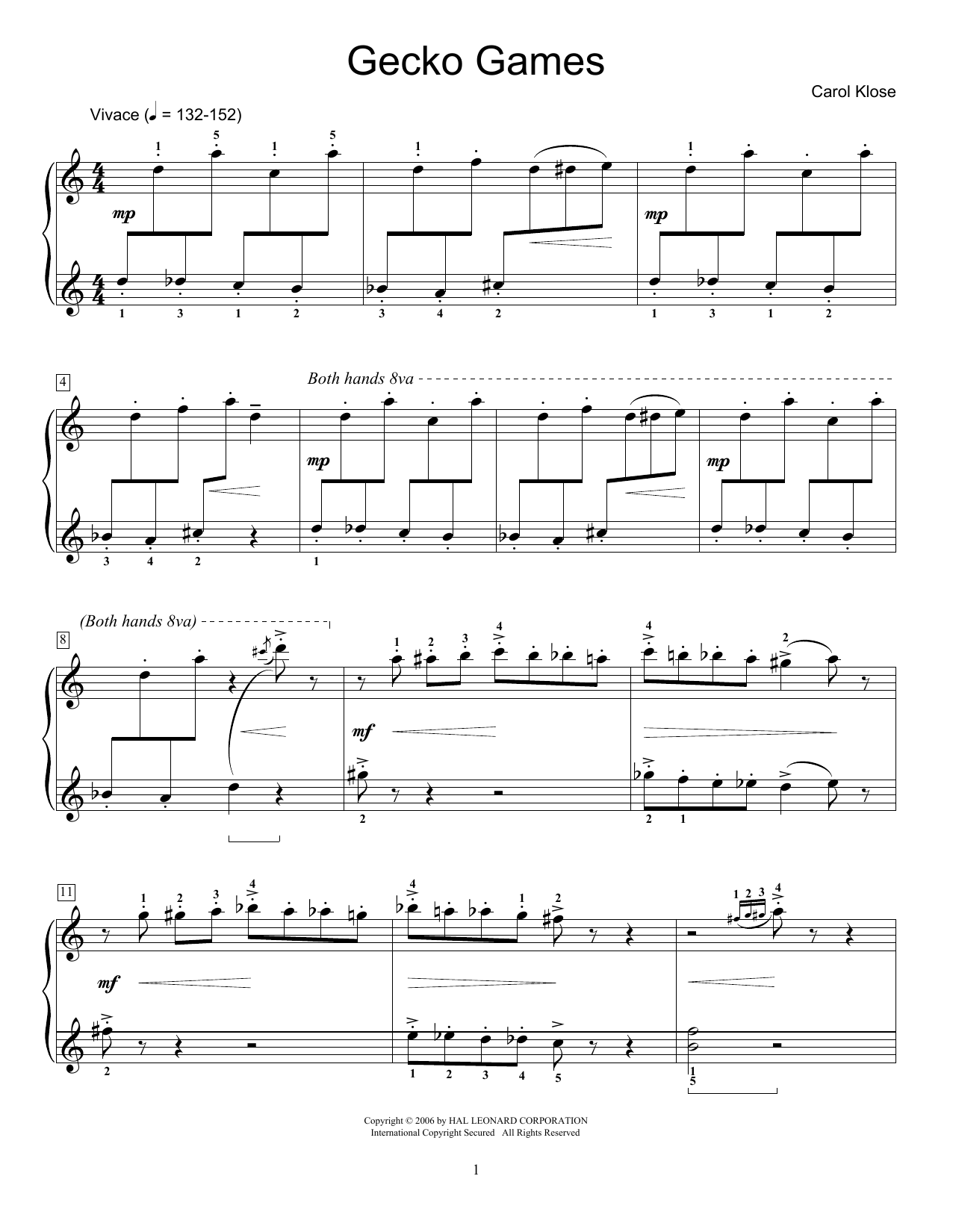 Carol Klose Gecko Games sheet music notes and chords. Download Printable PDF.