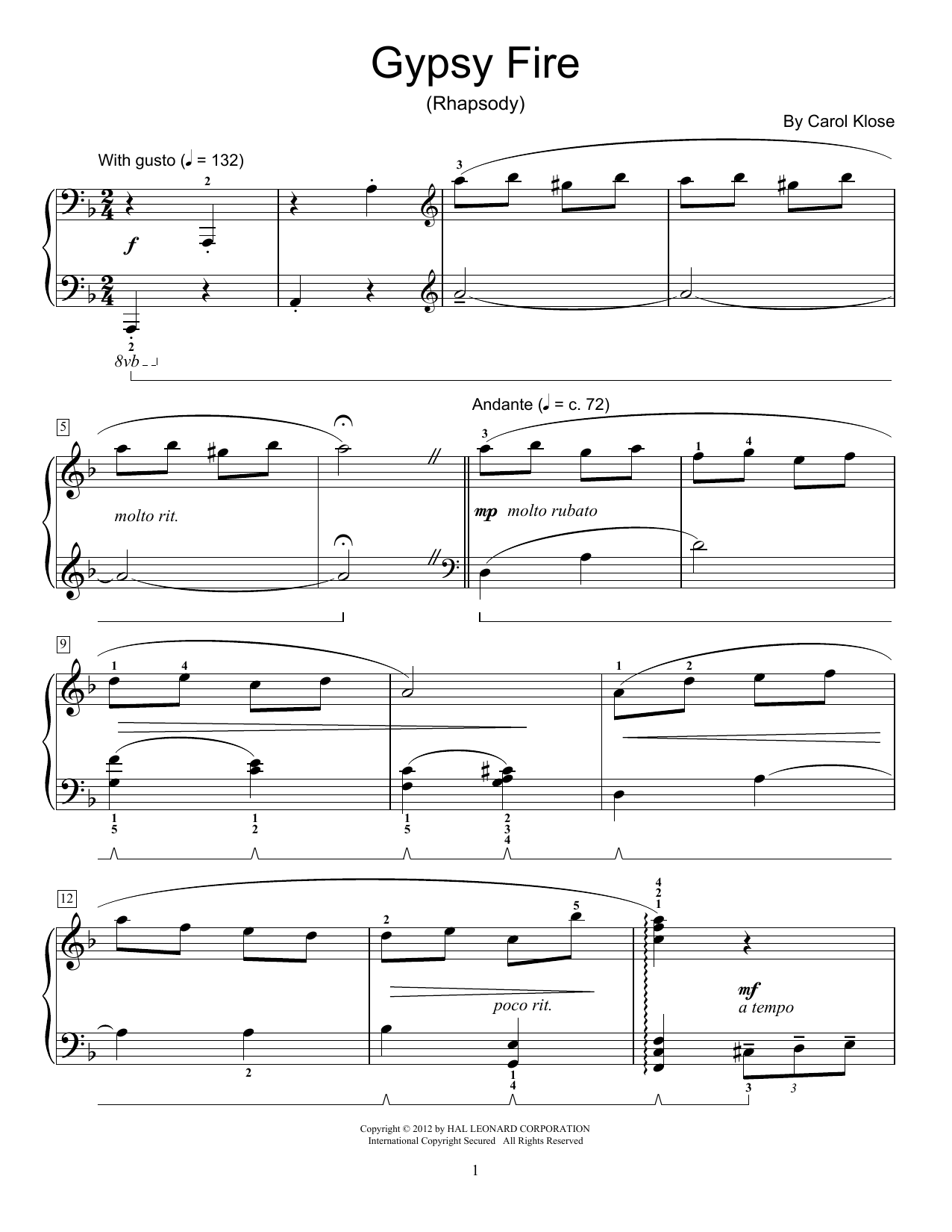 Carol Klose Gypsy Fire sheet music notes and chords. Download Printable PDF.