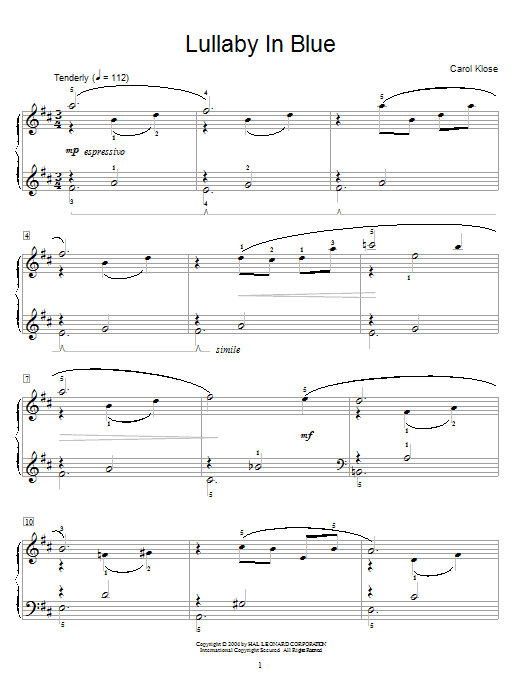 Carol Klose Lullaby In Blue sheet music notes and chords. Download Printable PDF.
