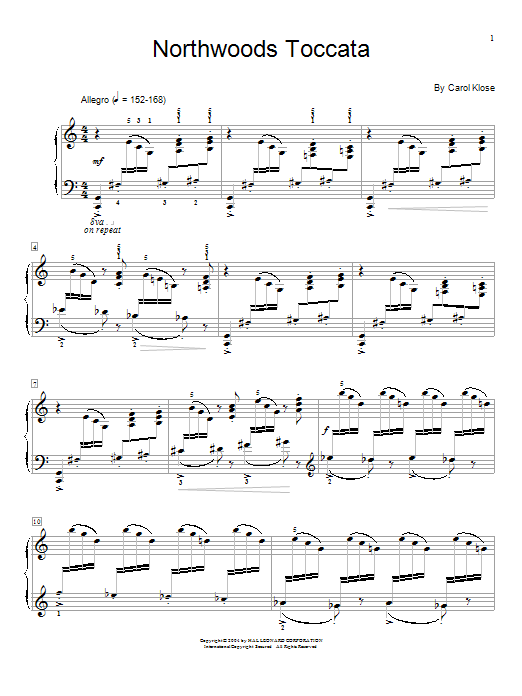 Carol Klose Northwoods Toccata sheet music notes and chords. Download Printable PDF.