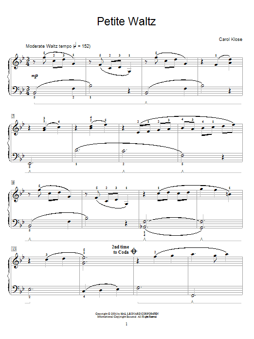 Carol Klose Petite Waltz sheet music notes and chords. Download Printable PDF.