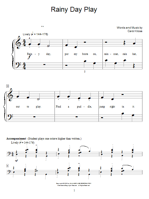 Carol Klose Rainy Day Play sheet music notes and chords. Download Printable PDF.