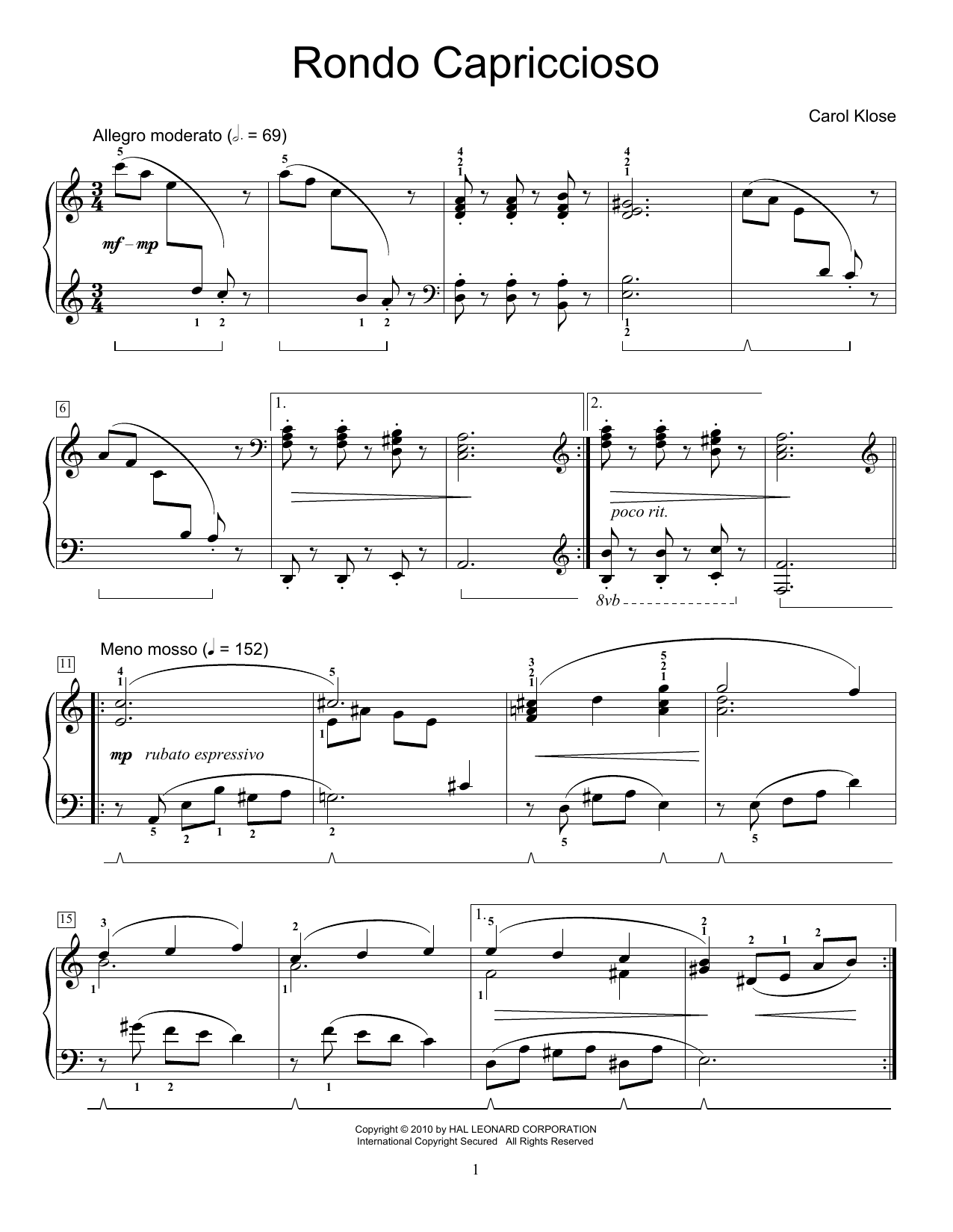 Carol Klose Rondo Capriccioso sheet music notes and chords. Download Printable PDF.