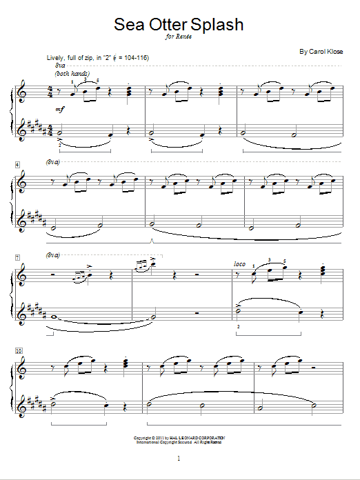 Carol Klose Sea Otter Splash sheet music notes and chords. Download Printable PDF.