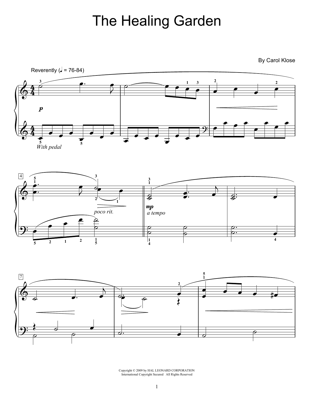 Carol Klose The Healing Garden sheet music notes and chords. Download Printable PDF.