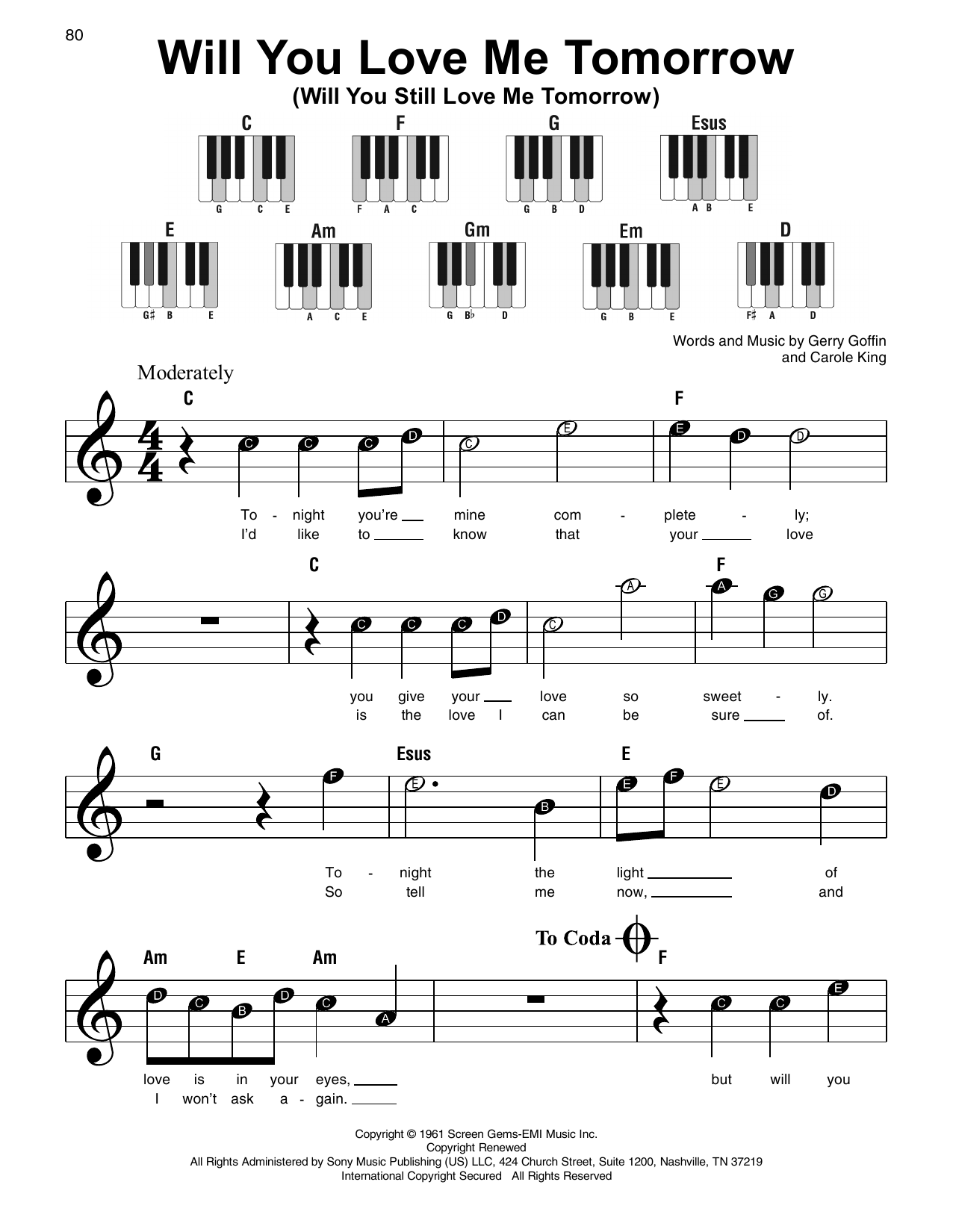 Carole King Will You Love Me Tomorrow (Will You Still Love Me Tomorrow) sheet music notes and chords. Download Printable PDF.