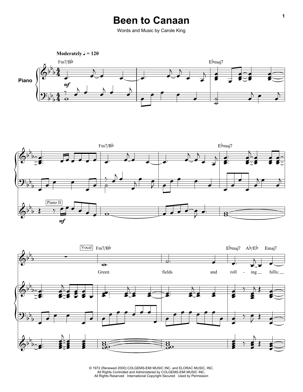 Carole King Been To Canaan sheet music notes and chords. Download Printable PDF.