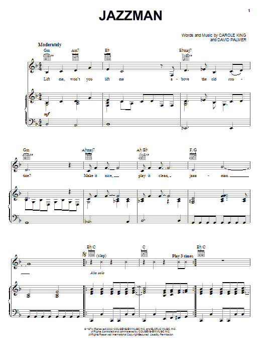 Carole King Jazzman sheet music notes and chords. Download Printable PDF.