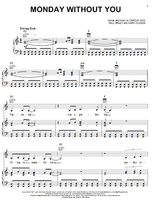Learn to play Carole King Monday Without You sheet music for Piano, Vocal & Guitar (Right-Hand Melody) in minutes. Carole King Monday Without You sheet music notes and chords. Download Printable PDF.