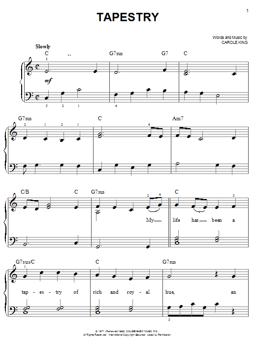 Carole King Tapestry sheet music notes and chords. Download Printable PDF.