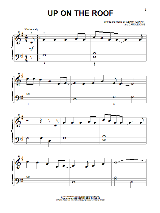 Learn to play Carole King Up On The Roof sheet music for Beginning Piano Solo in minutes. Price: 6.9900$ Carole King Up On The Roof sheet music notes and chords arranged for Beginning Piano Solo