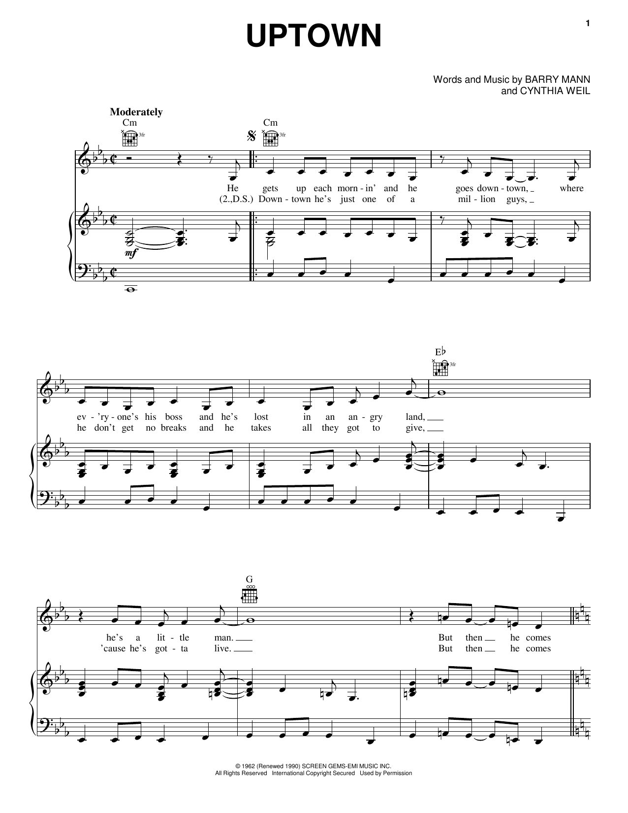 Carole King Uptown sheet music notes and chords. Download Printable PDF.