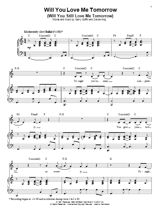 Carole King Will You Love Me Tomorrow Will You Still Love Me Tomorrow Sheet Music Pdf Notes Chords Pop Score Big Note Piano Download Printable Sku 96686