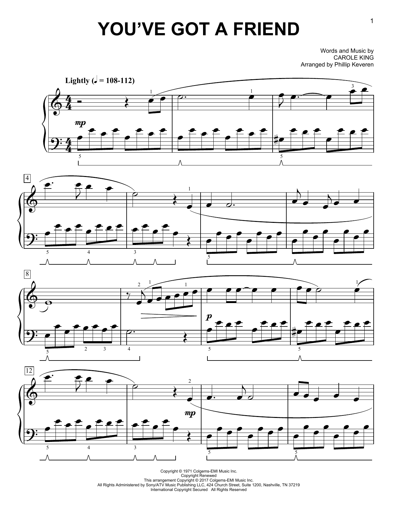 Carole King You Ve Got A Friend Classical Version Arr Phillip Keveren Sheet Music Pdf Notes Chords Pop Score Easy Piano Download Printable Sku
