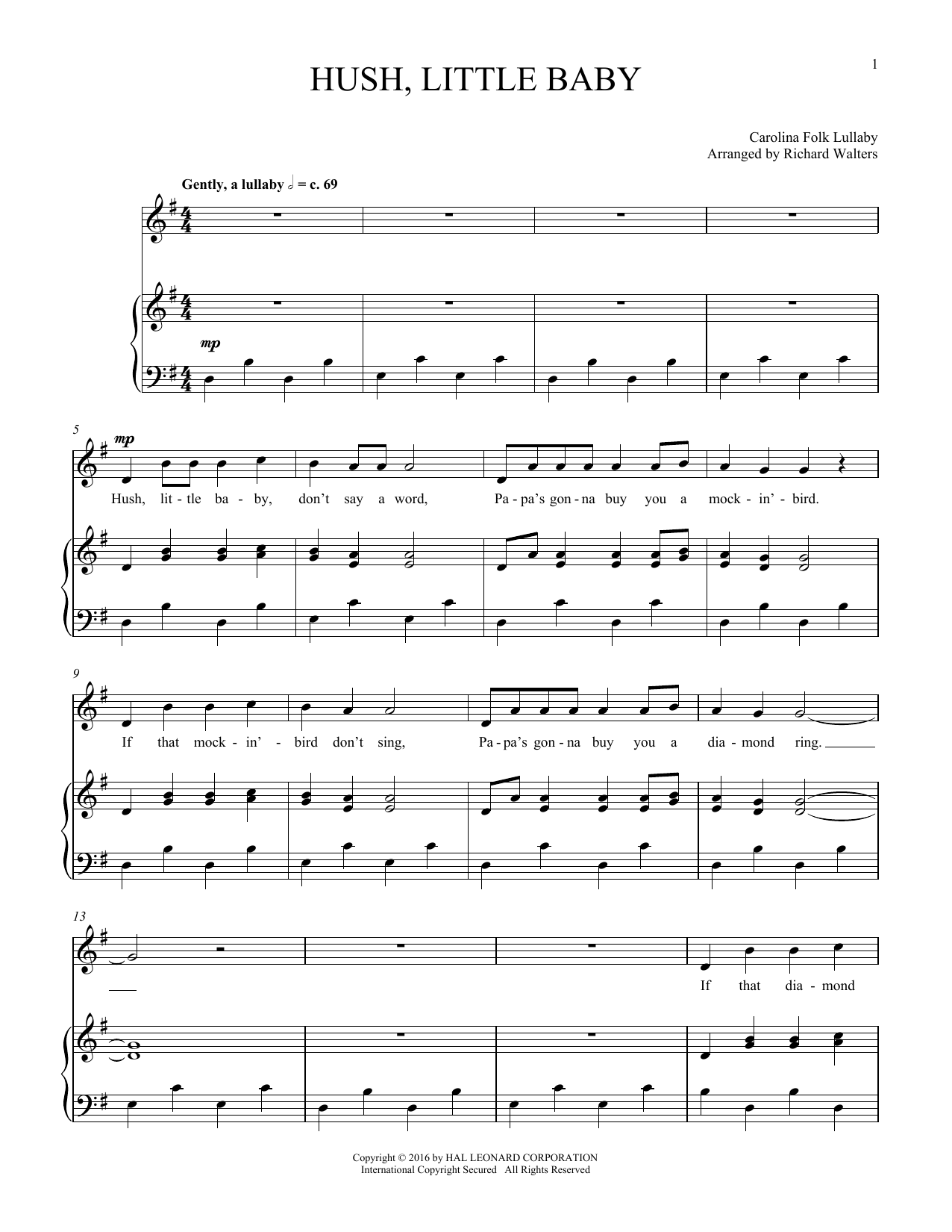 Traditional Hush, Little Baby sheet music notes and chords. Download Printable PDF.