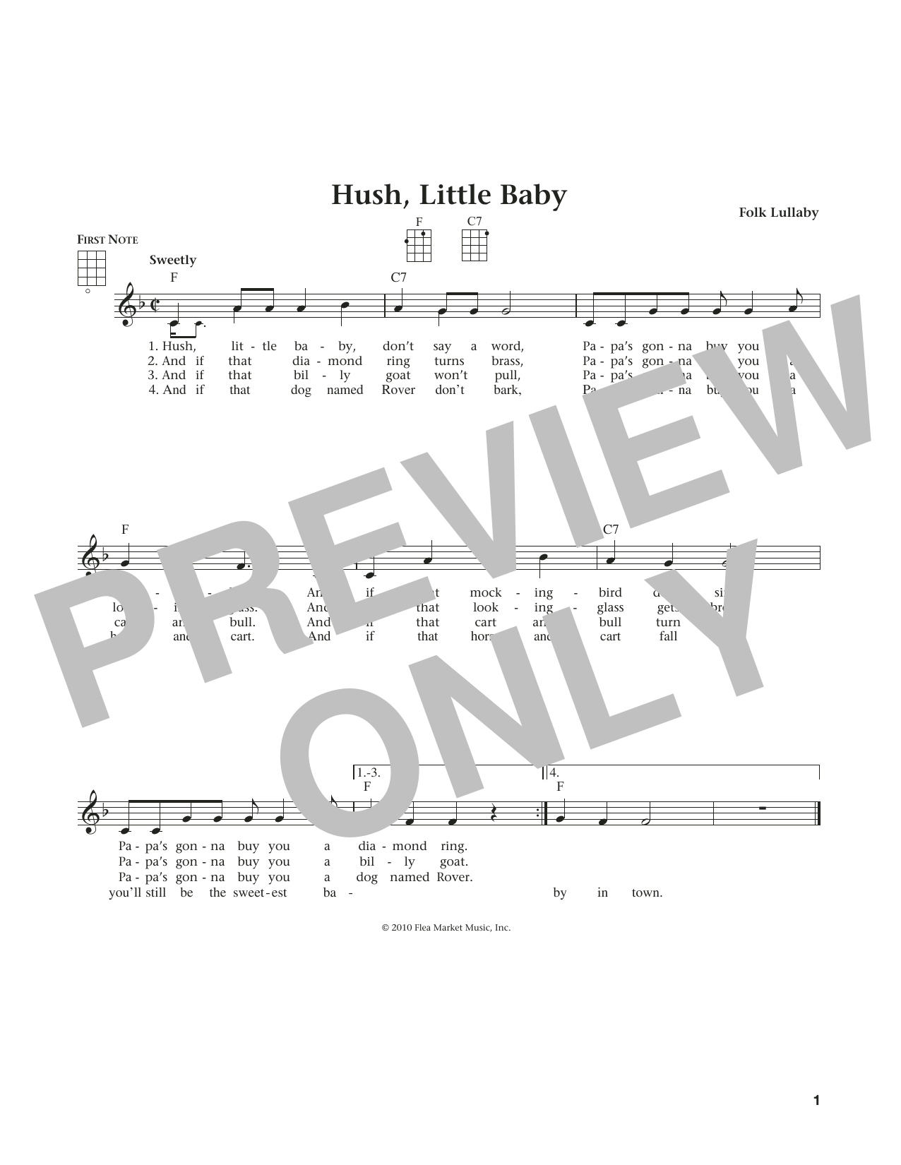 Carolina Folk "Hush, Little Baby (from The Daily Ukulele) (arr. Liz and Beloff)" Sheet Music PDF Notes, Chords | Folk Score Ukulele Download Printable. 184362