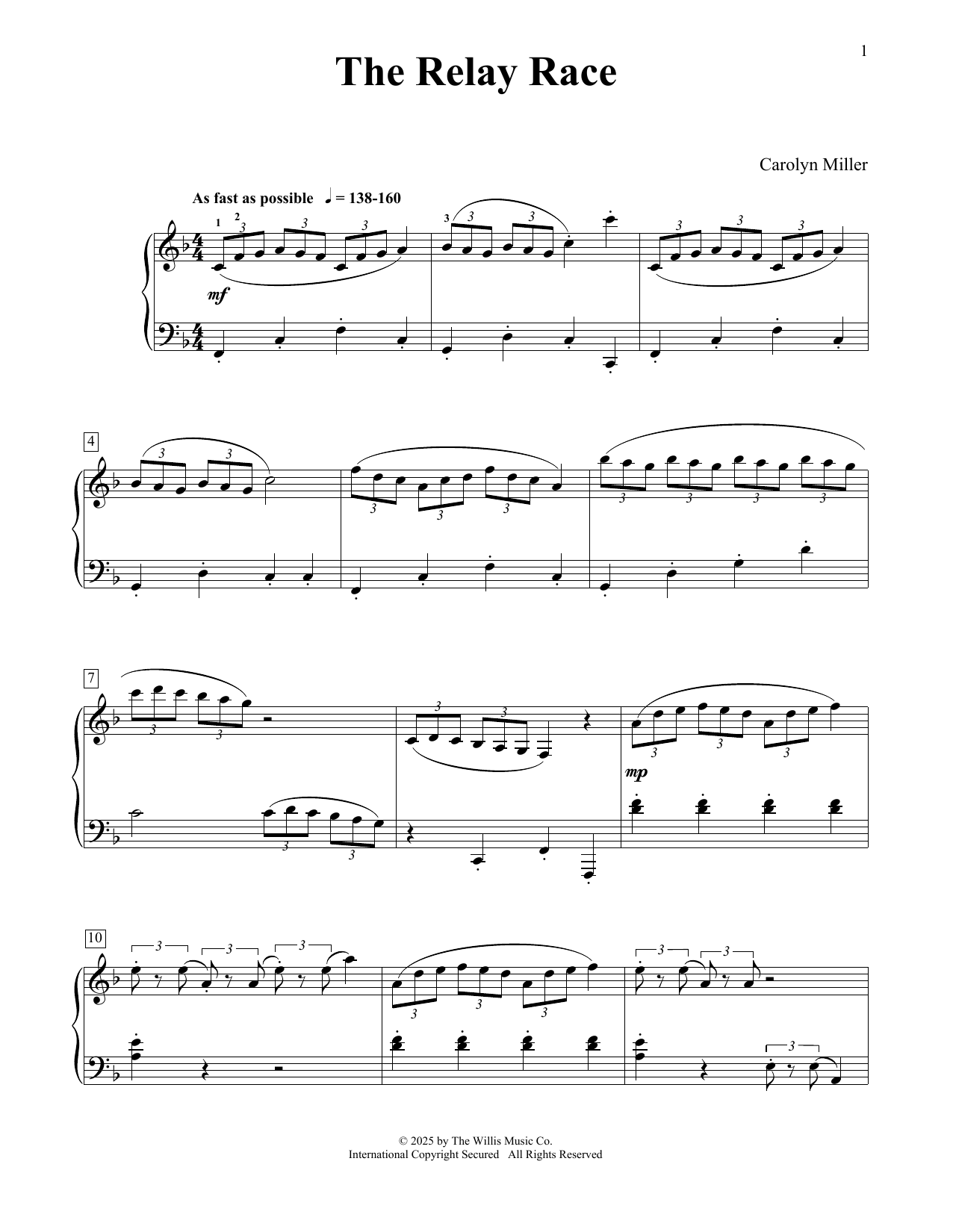 Carolyn Miller The Relay Race sheet music notes and chords arranged for Educational Piano