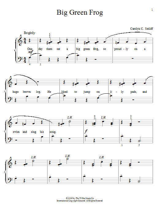 Carolyn C. Setliff Big Green Frog sheet music notes and chords. Download Printable PDF.
