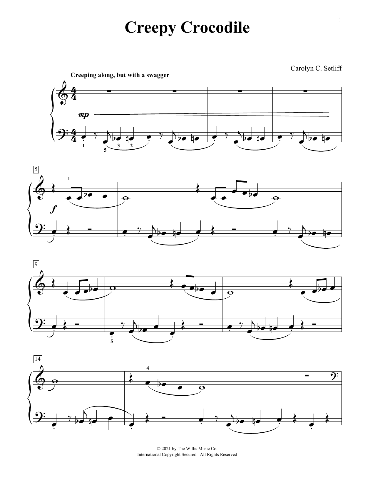 Carolyn C. Setliff Creepy Crocodile sheet music notes and chords. Download Printable PDF.