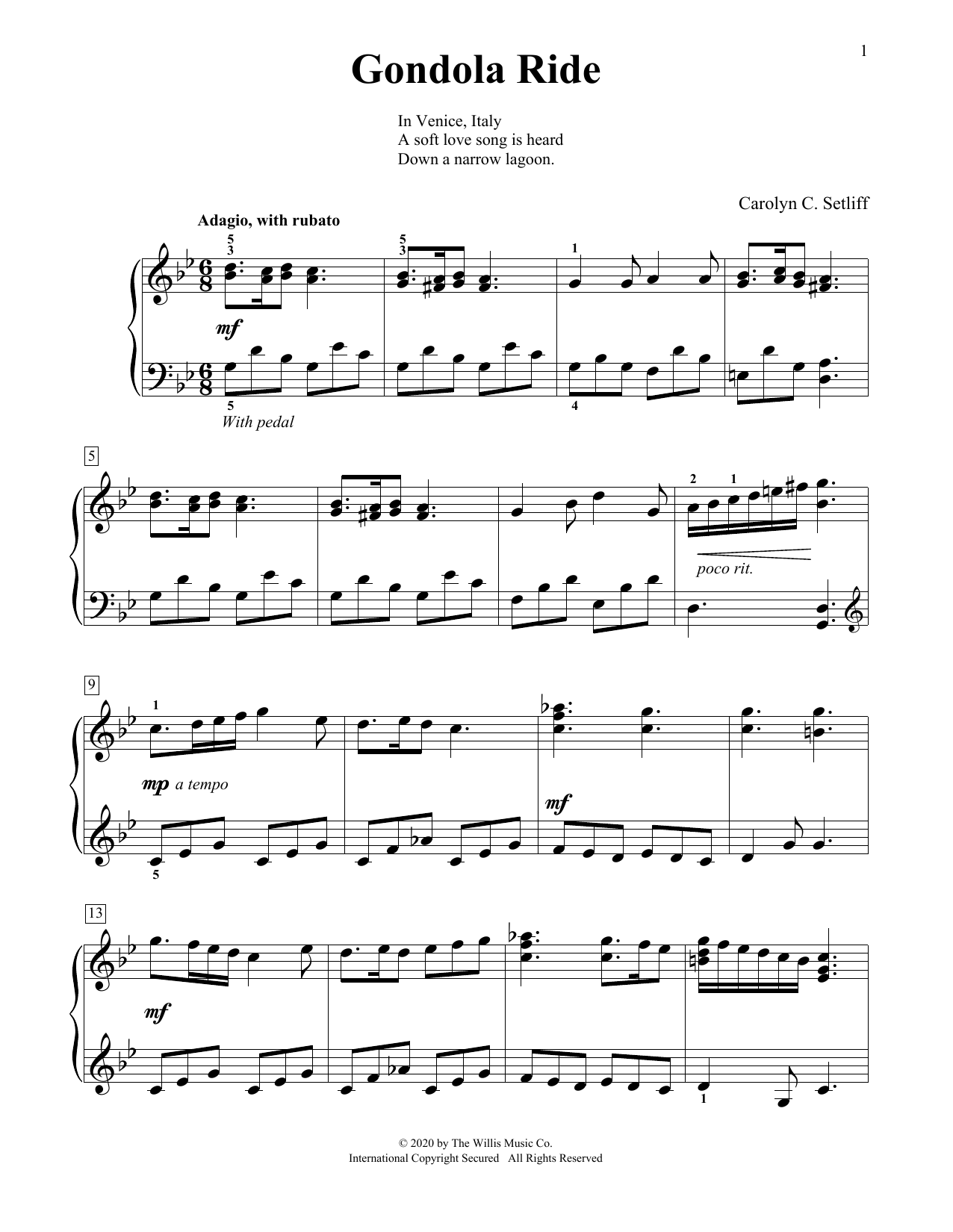 Carolyn C. Setliff Gondola Ride sheet music notes and chords. Download Printable PDF.