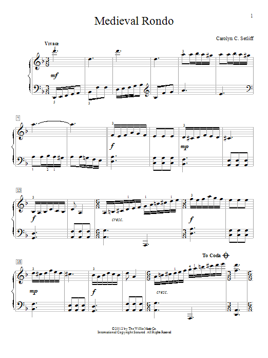 Learn to play Carolyn C. Setliff Medieval Rondo sheet music for Educational Piano in minutes. Carolyn C. Setliff Medieval Rondo sheet music notes and chords. Download Printable PDF.