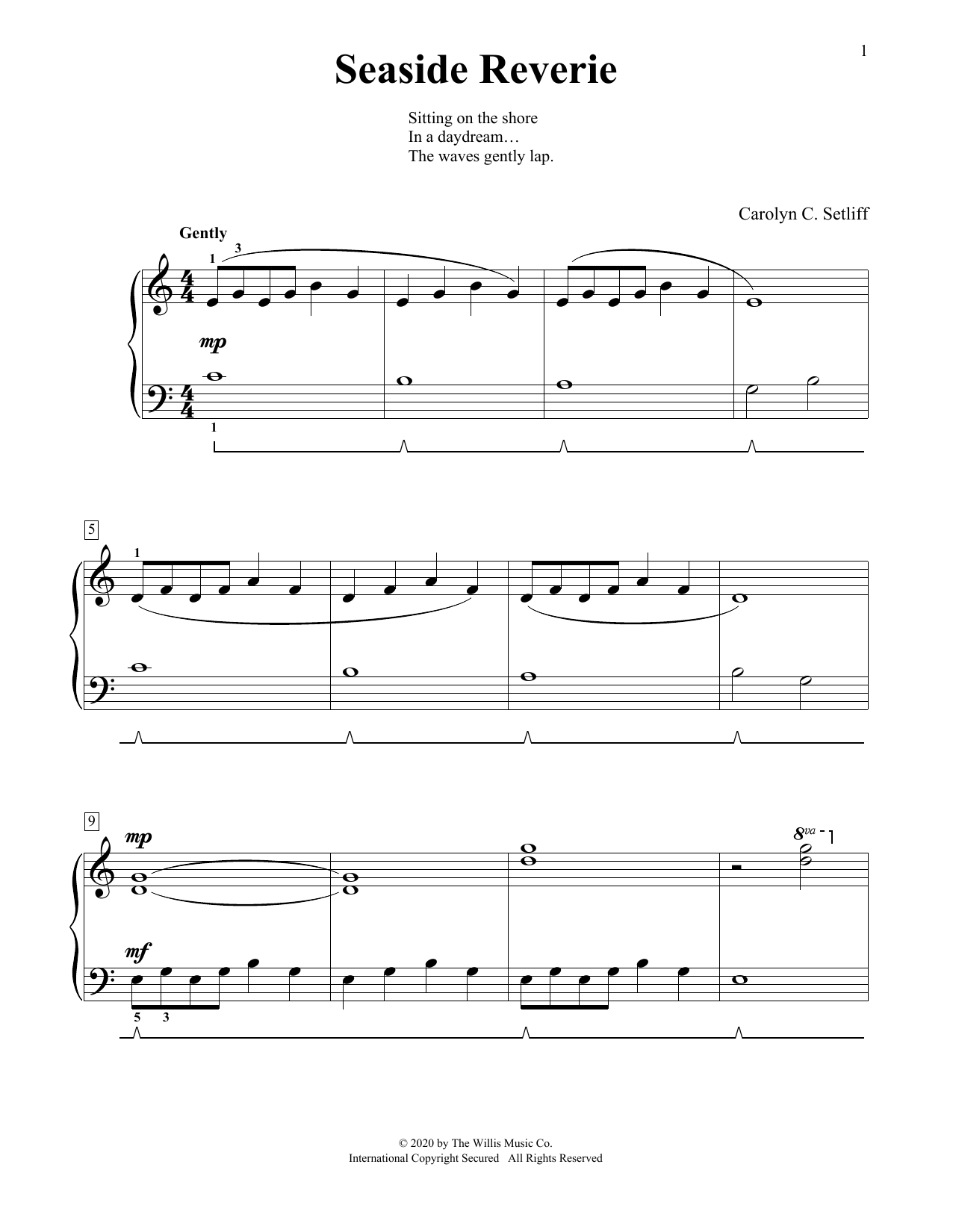 Carolyn C. Setliff Seaside Reverie sheet music notes and chords. Download Printable PDF.