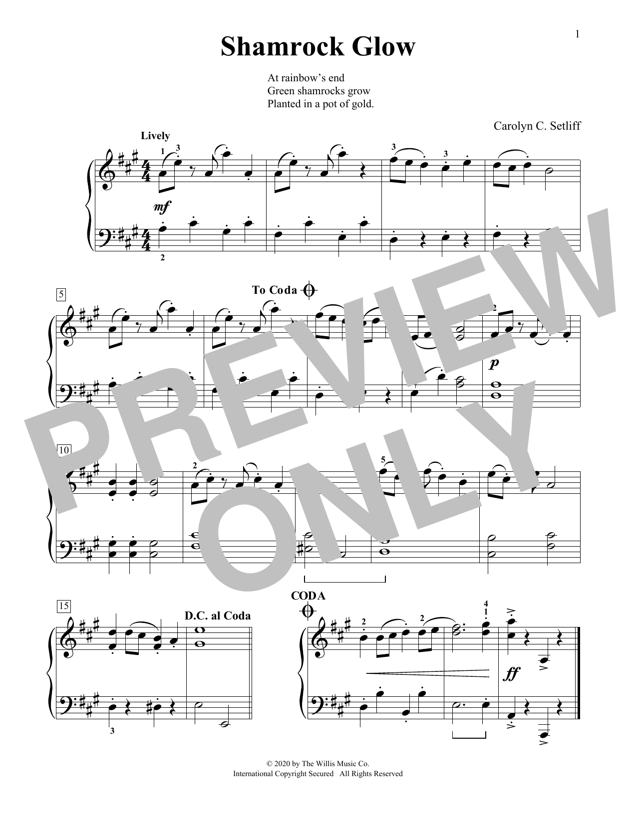 Carolyn C. Setliff Shamrock Glow sheet music notes and chords. Download Printable PDF.