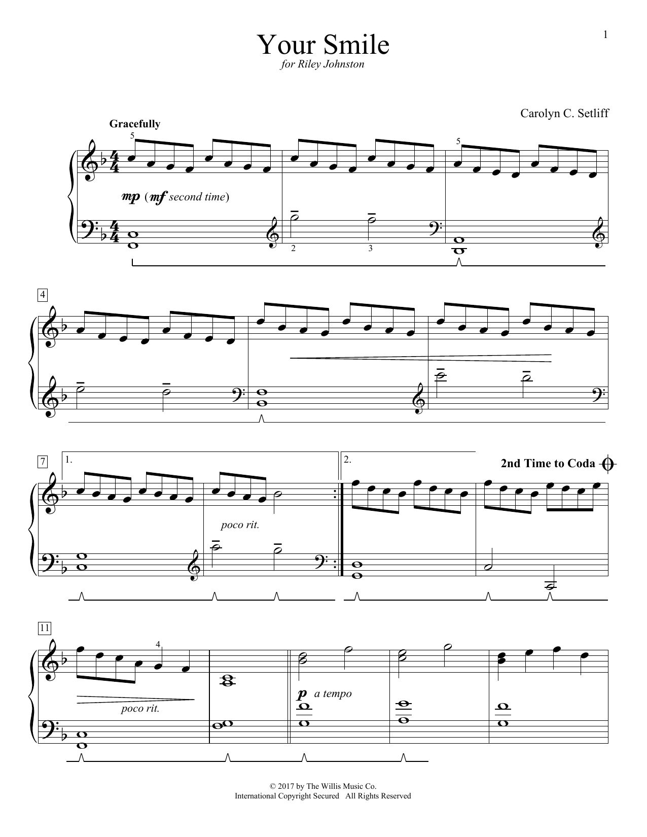 Carolyn C. Setliff Your Smile sheet music notes and chords. Download Printable PDF.