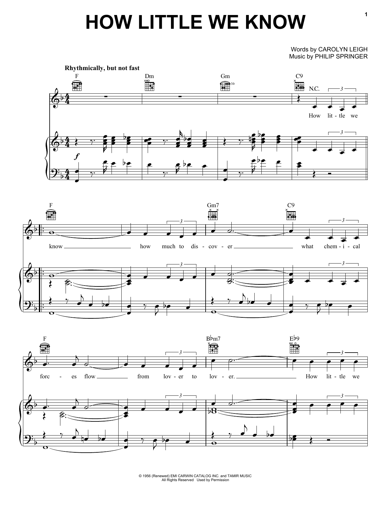 Learn to play Carolyn Leigh How Little We Know sheet music for Pro Vocal in minutes. Price: 6.9900$ Carolyn Leigh How Little We Know sheet music notes and chords arranged for Pro Vocal