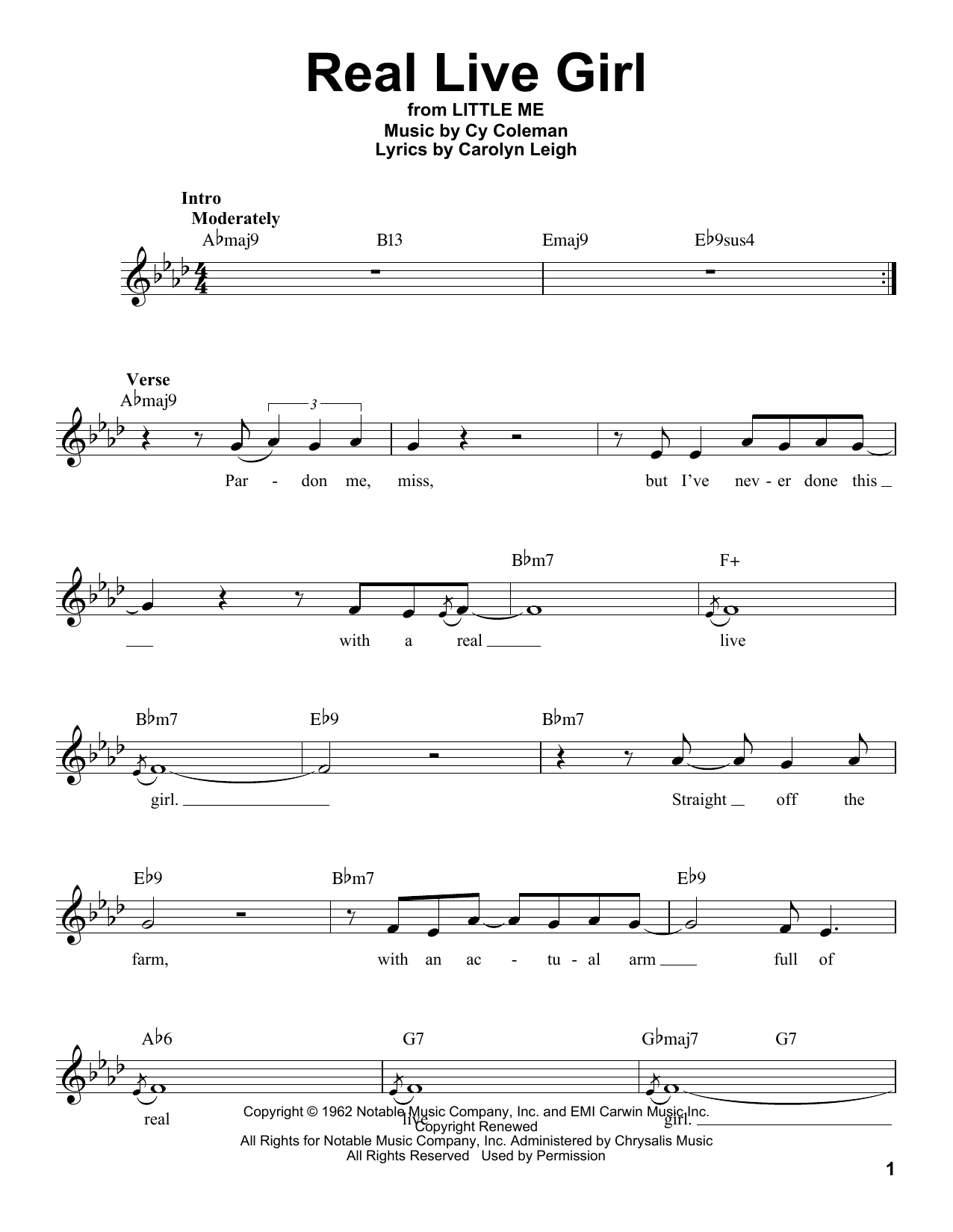 Carolyn Leigh Real Live Girl sheet music notes and chords. Download Printable PDF.