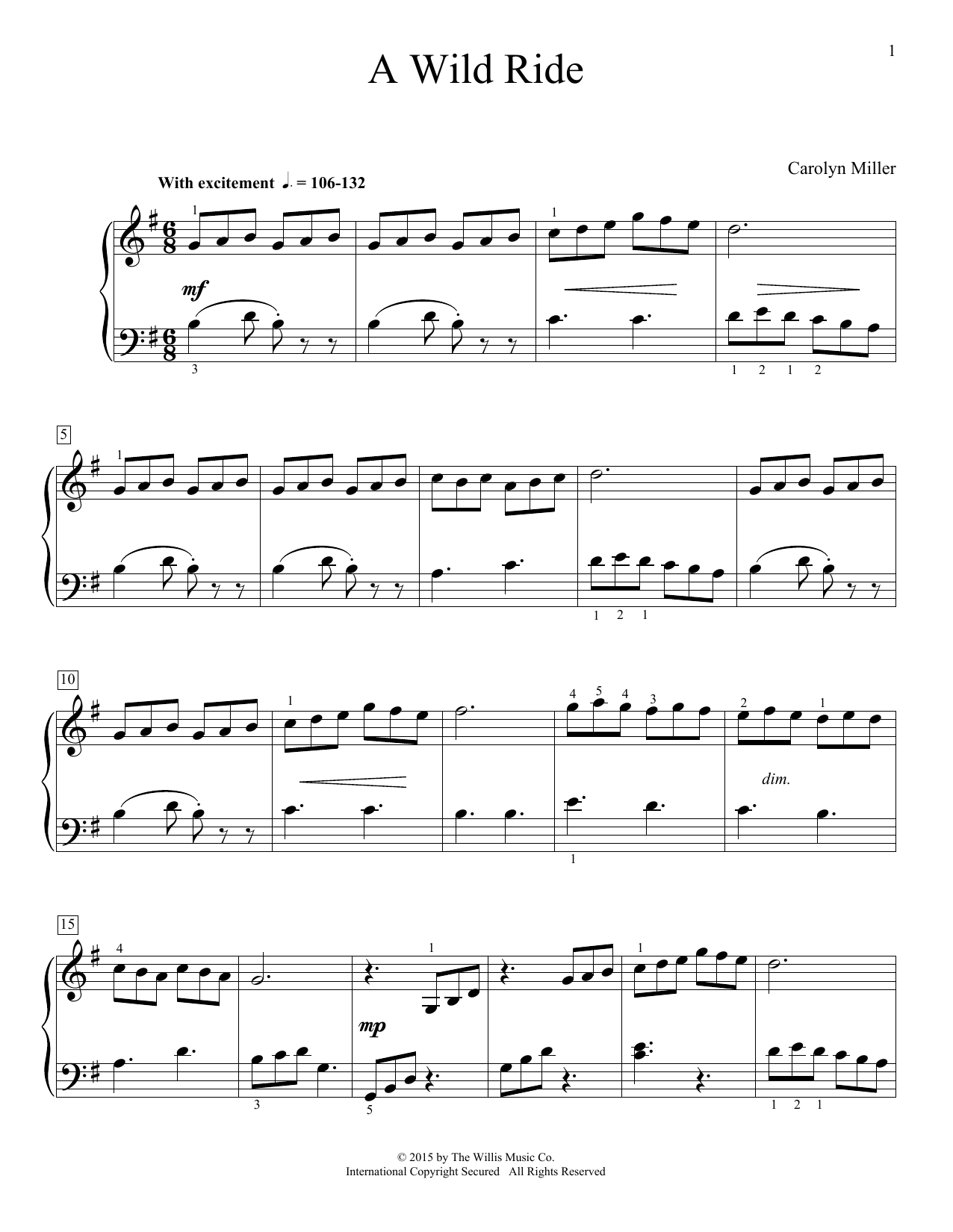 Carolyn Miller A Wild Ride sheet music notes and chords. Download Printable PDF.