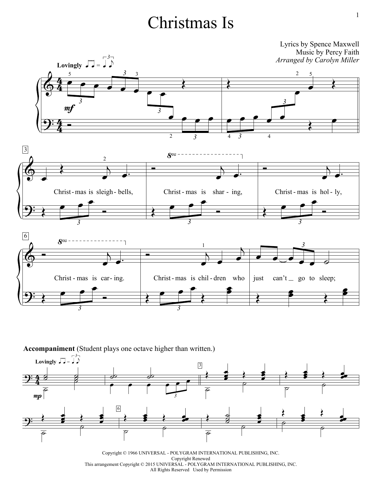 Carolyn Miller Christmas Is sheet music notes and chords. Download Printable PDF.