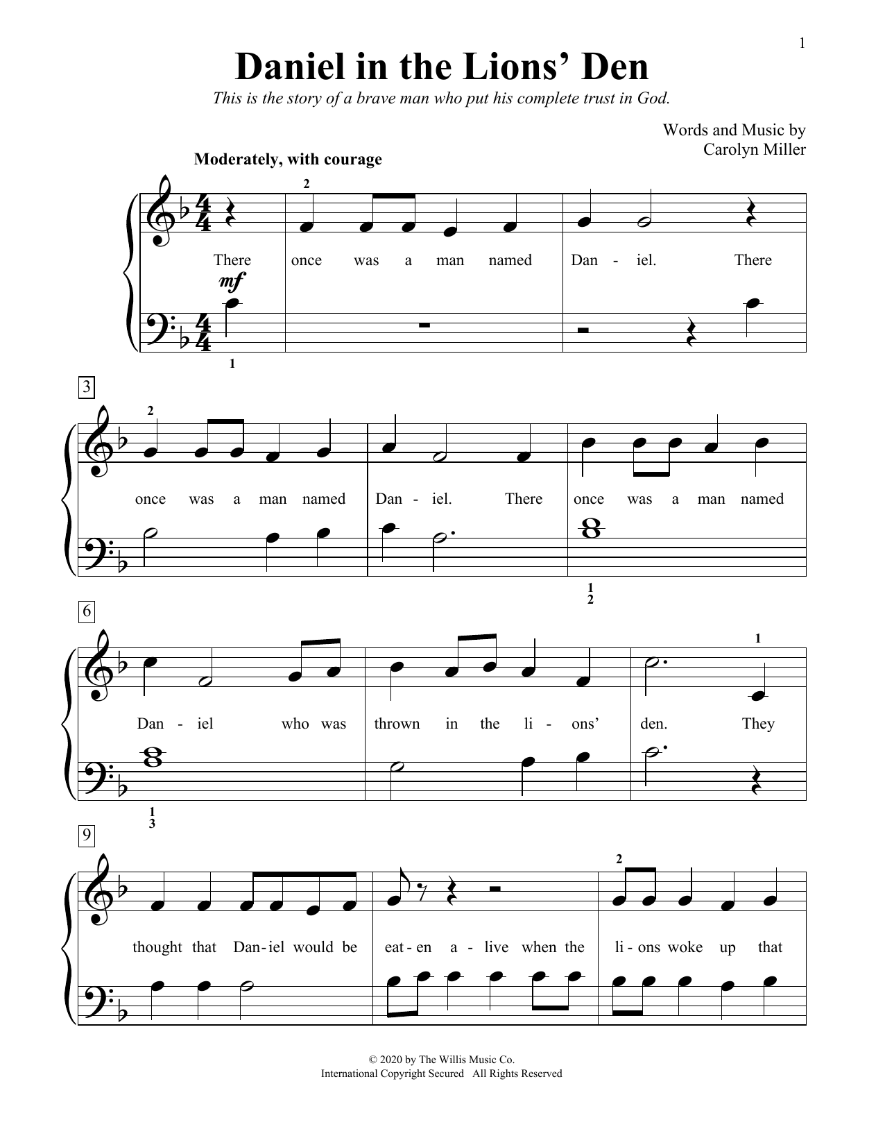Learn to play Carolyn Miller Daniel In The Lions' Den sheet music for Educational Piano in minutes. Carolyn Miller Daniel In The Lions' Den sheet music notes and chords. Download Printable PDF.