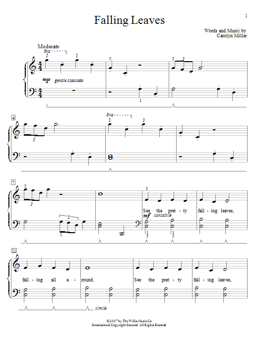 Carolyn Miller Falling Leaves sheet music notes and chords. Download Printable PDF.