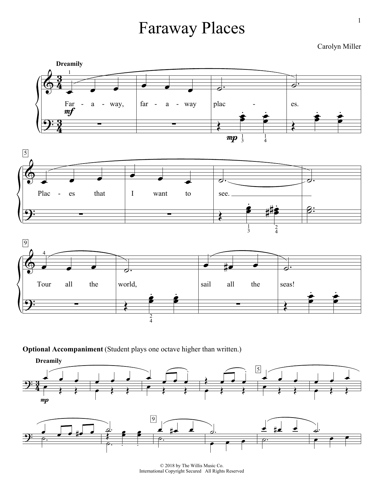 Carolyn Miller Faraway Places sheet music notes and chords. Download Printable PDF.