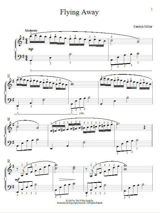 Carolyn Miller Flying Away sheet music notes and chords. Download Printable PDF.