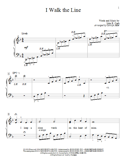 Learn to play Carolyn Miller I Walk The Line sheet music for Educational Piano in minutes. Price: 6.9900$ Carolyn Miller I Walk The Line sheet music notes and chords arranged for Educational Piano
