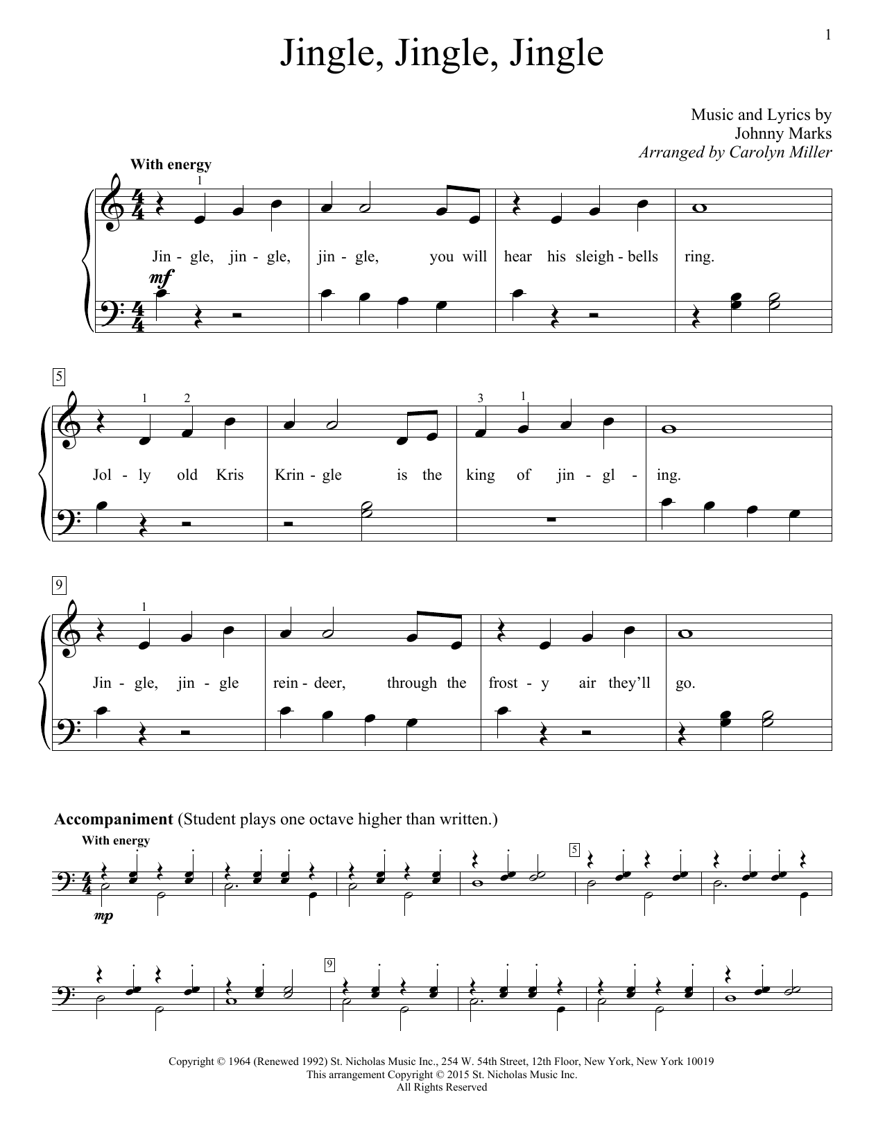 Carolyn Miller Jingle, Jingle, Jingle sheet music notes and chords. Download Printable PDF.