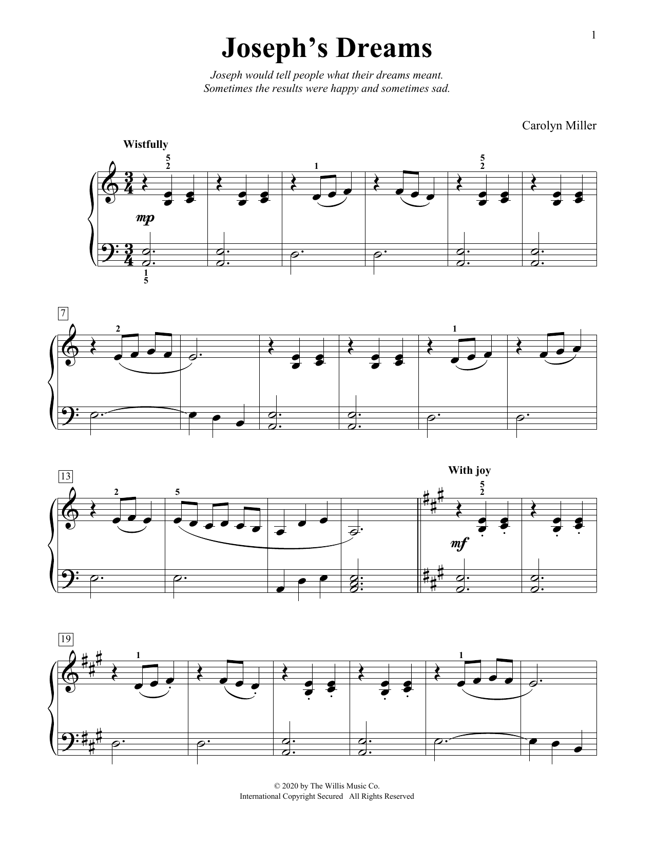 Carolyn Miller Joseph's Dreams sheet music notes and chords. Download Printable PDF.