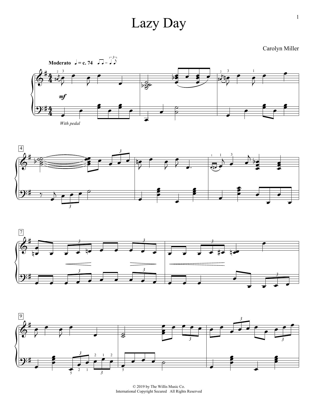 Carolyn Miller Lazy Day sheet music notes and chords. Download Printable PDF.