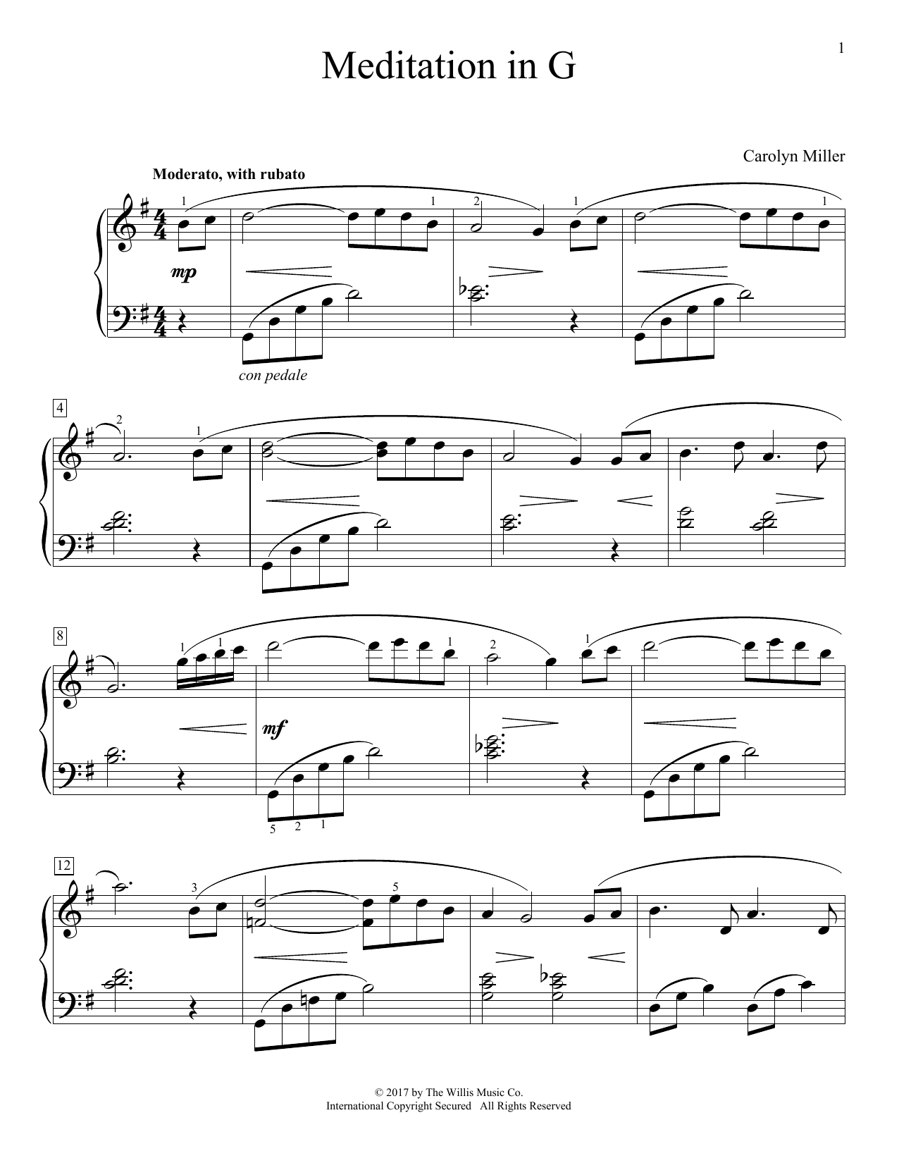 Carolyn Miller Meditation In G sheet music notes and chords. Download Printable PDF.