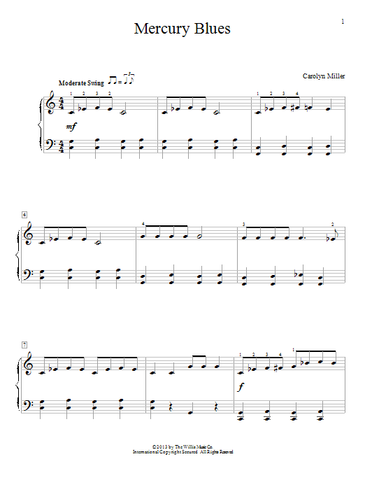 Carolyn Miller Mercury Blues sheet music notes and chords. Download Printable PDF.