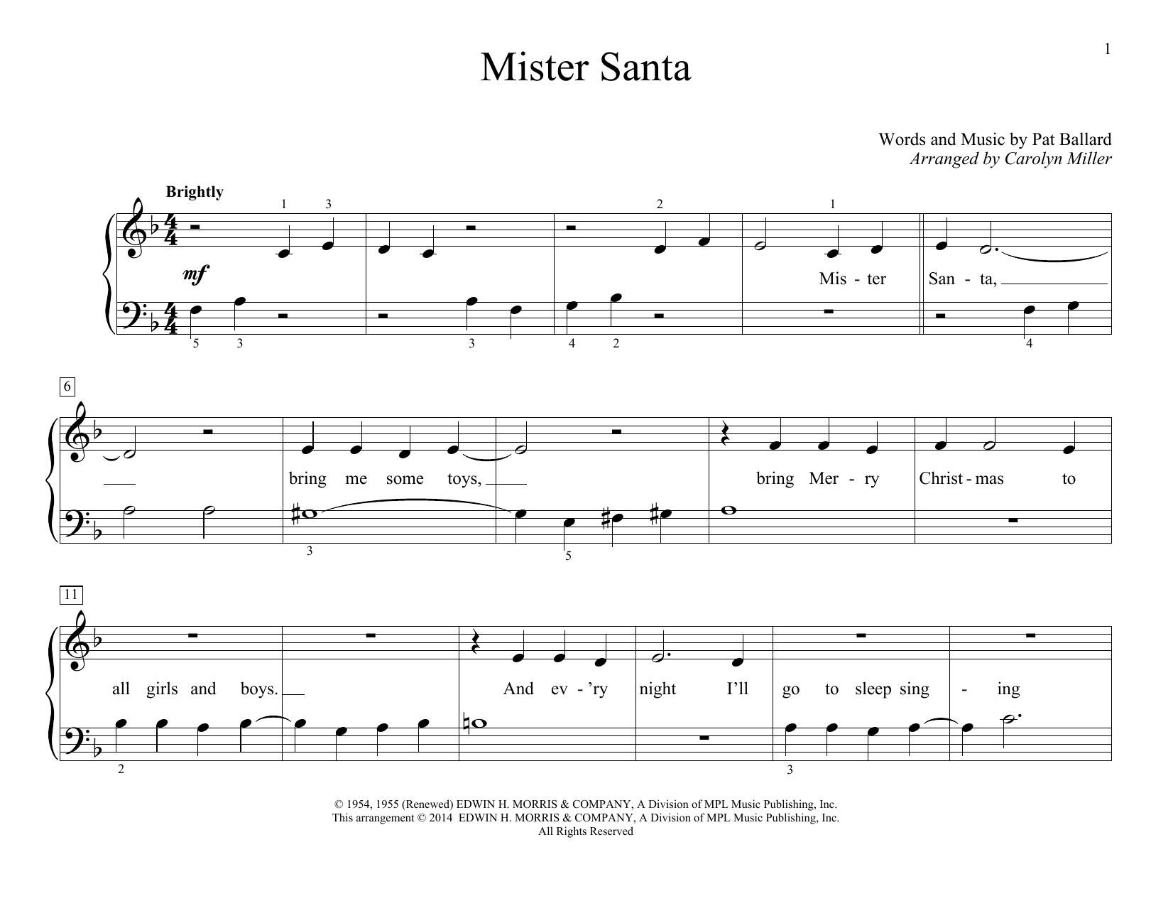 Carolyn Miller Mister Santa sheet music notes and chords. Download Printable PDF.