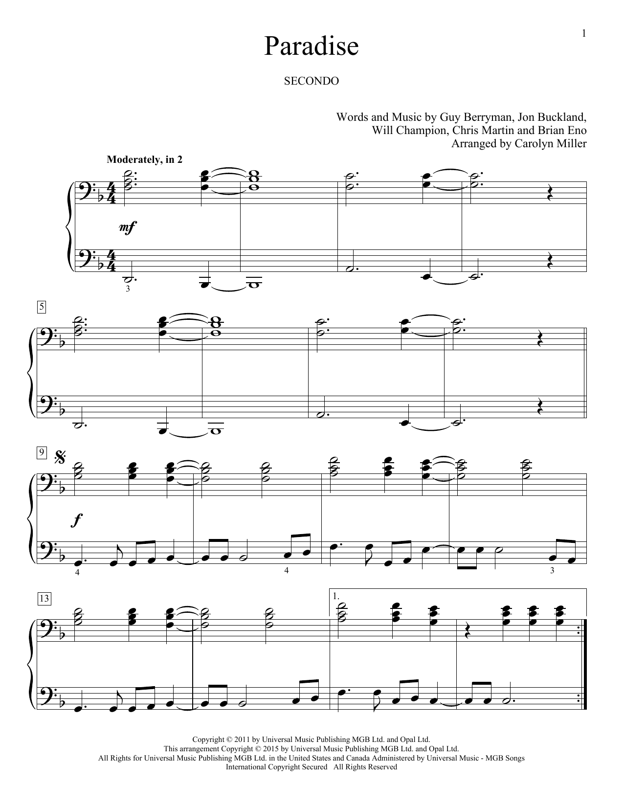 Coldplay Paradise sheet music notes and chords. Download Printable PDF.