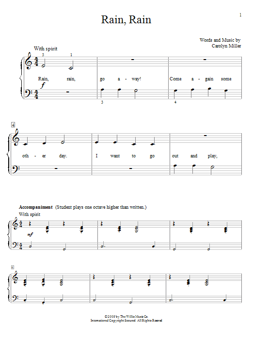 Carolyn Miller Rain, Rain sheet music notes and chords. Download Printable PDF.