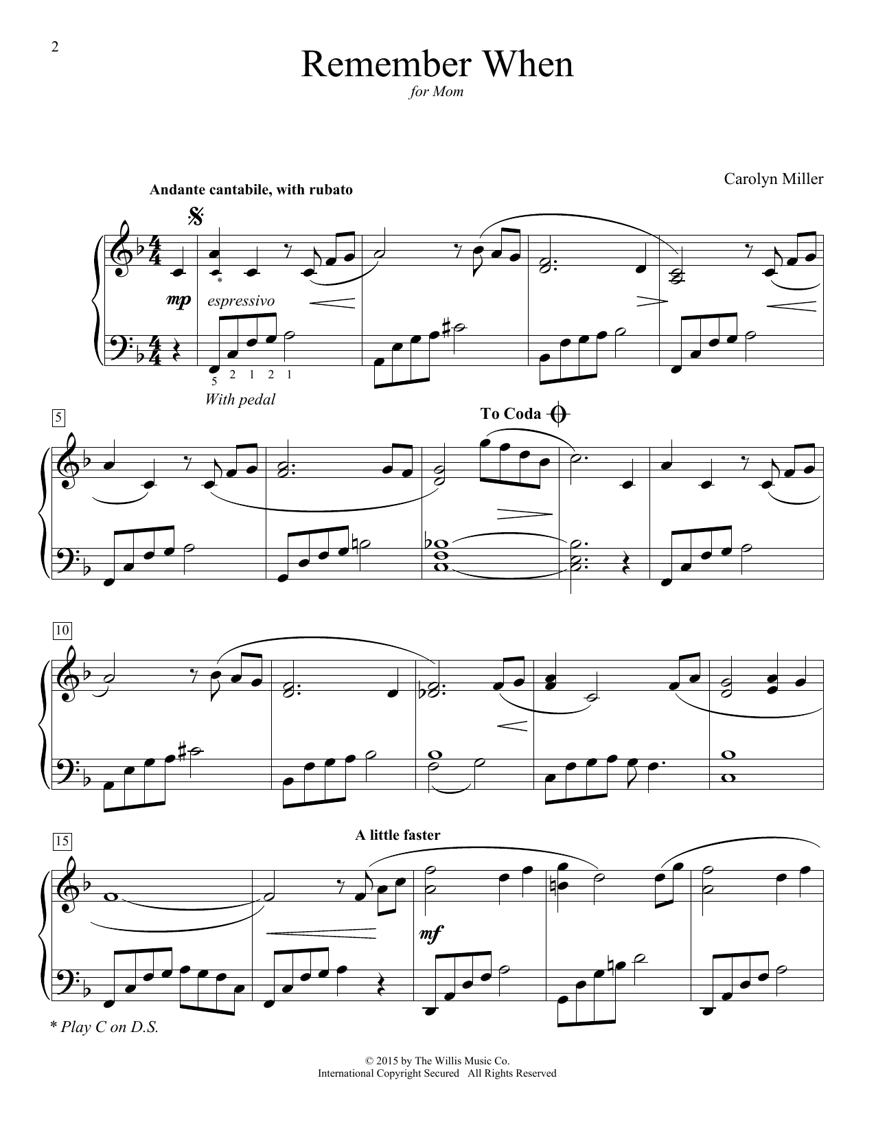 Carolyn Miller Remember When sheet music notes and chords. Download Printable PDF.