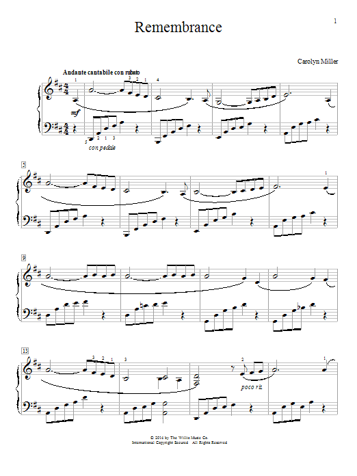 Carolyn Miller Remembrance sheet music notes and chords. Download Printable PDF.