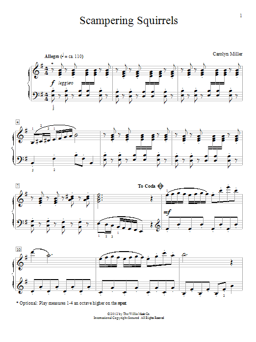 Carolyn Miller Scampering Squirrels sheet music notes and chords. Download Printable PDF.