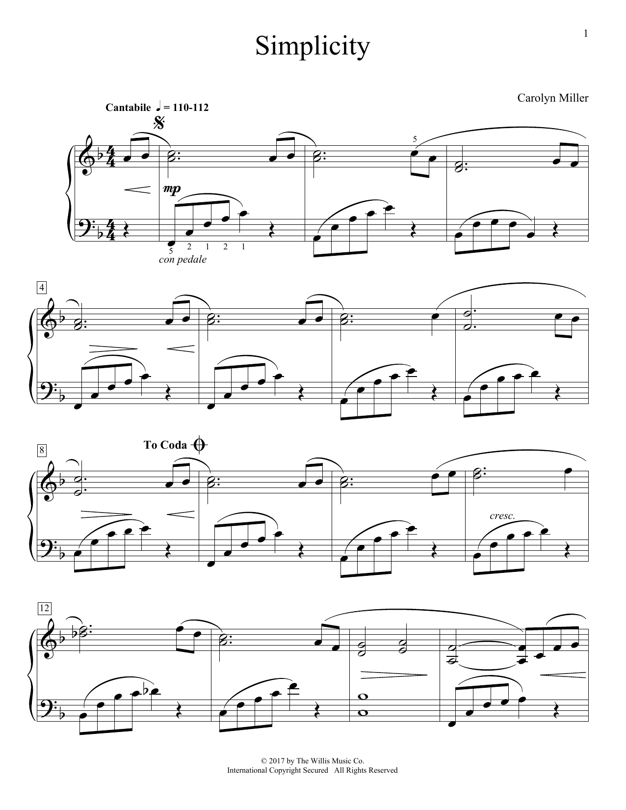 Carolyn Miller Simplicity sheet music notes and chords. Download Printable PDF.