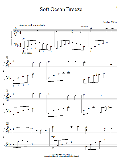 Carolyn Miller Soft Ocean Breeze sheet music notes and chords. Download Printable PDF.